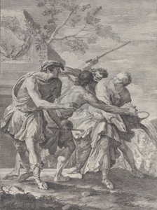 Moisés defendiendo a las hijas de Jetro, 1732-50 de Pietro Monaco
