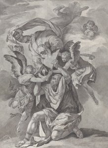 Moisés recibiendo las Tablas de la Ley de Dios que desciende del cielo, ca. 1730-39 de Pietro Monaco