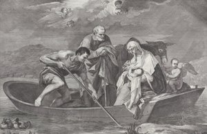 La huida a Egipto, con la Sagrada Familia en un bote, 1730-50 de Pietro Monaco