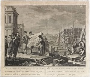 Pedro el Grande fundando San Petersburgo de Pietro Novelli
