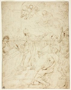 Santo apareciendo al gobernante (recto); Putto volador (verso) de Pietro Novelli