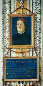 Autorretrato y bloque de título de Pietro Perugino