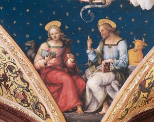 San Lucas y San Juan, (detalle) de El Padre Eterno, con santos y evangelistas de Pietro Perugino