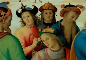 El Matrimonio de la Virgen (detalle de los pretendientes) de Pietro Perugino