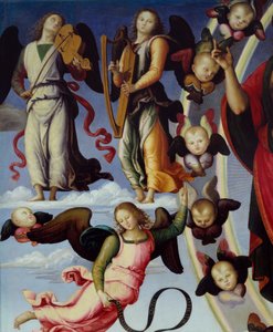La ascensión de Cristo (detalle) que representa ángeles musicales. Pintura de Pietro Vannucci, llamado Il Perugino (1450-1523) 1496 Lyon, Museo de Bellas Artes de Pietro Perugino