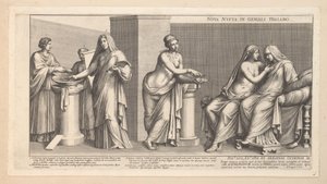 Boda aldobrandiniana (parte izquierda) Nova nupta in geniali thalamo (título sobre objeto) de Pietro Sante Bartoli