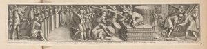 Los soldados montan un campamento Constantinus, cum exercitu, ante Urbem Castra metatur (título sobre el objeto) Historia del emperador Constantino (título de la serie) de Pietro Sante Bartoli