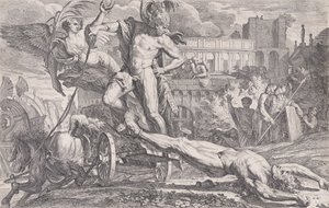 Aquiles arrastrando el cuerpo de Héctor alrededor de las murallas de Troya, 1648-50 de Pietro Testa