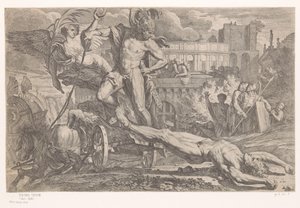 Aquiles con el cadáver de Héctor detrás de su carro. de Pietro Testa