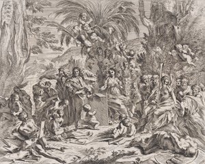 Una alegoría de la pintura, quien como un niño en el centro izquierdo dibuja en una tableta, 1637-38 de Pietro Testa