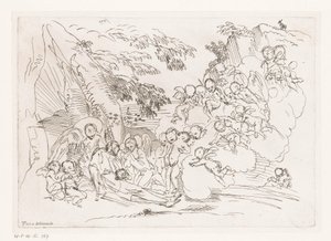 hombre, con, cruz, acostado, contra, roca, rodeado, por, ángeles de Pietro Testa
