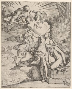 Sacrificio de Isaac: un ángel presiona contra el brazo de Abraham que sostiene el puñal de Pietro Testa