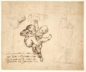 Estudio para dos putti jugando, hojas y una figura drapeada con una urna de Pietro Testa
