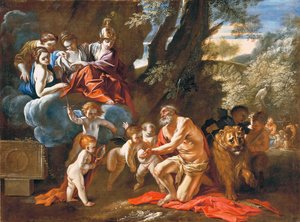 Las Cuatro Virtudes Cardinales apareciendo a San Jerónimo de Pietro Testa