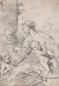La Sagrada Familia con el Niño San Juan sosteniendo una manzana de Pietro Testa