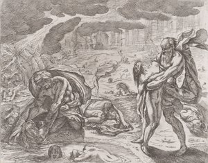 El diluvio, figuras siendo sacadas del agua, ca. 1640-42