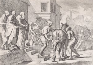 La partida del hijo pródigo, mostrado a punto de montar un caballo, de una serie de cuatro..., ca. 1645 de Pietro Testa