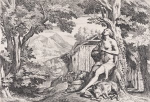El hijo pródigo entre los cerdos, de una serie de cuatro grabados, ca. 1645 de Pietro Testa