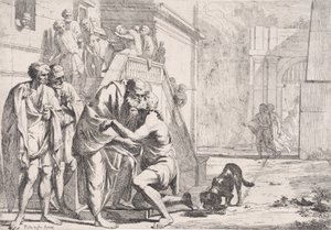 El regreso del hijo pródigo, el padre abrazando a su hijo, de una serie, ca. 1645 de Pietro Testa