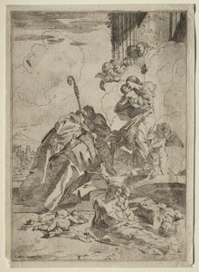 Tres Santos Luqueses Intercediendo con la Virgen por las Víctimas de la Peste de Pietro Testa
