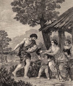 Rómulo y Remo. Grabado después de la pintura de Pietro da Cortone. Grabado de 1860. de Pietro da Cortona