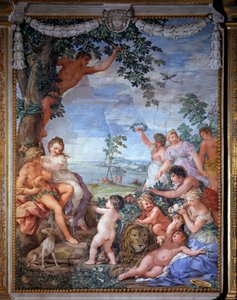 Alegoría de las cuatro edades, la edad de oro Fresco por Pietro da Cortona (Pietro Berrettini) (1596-1669) 1637 Sala del Poele (Stanza della Stufa), Galería Palatina, Palazzo Pitti, Florencia de Pietro da Cortona