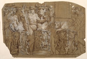 Sacrificio antiguo y el matrimonio de Perseo y Andrómeda, después de Polidoro da Caravaggio de Pietro da Cortona