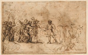 Cincinato llamado del campo, estudio para la "Storia di Cincinnato," Galería de la Villa Sacchetti (Ahora Chigi), Castelfusano de Pietro da Cortona