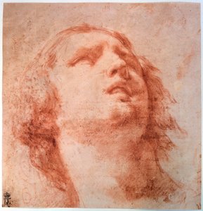Estudio de cabeza de una mujer mirando hacia arriba, siglo XVII de Pietro da Cortona
