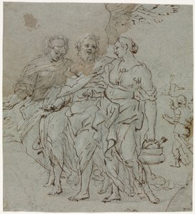 Lot y sus hijas recto Boceto para Lot y sus hijas verso, 1600s de Pietro da Cortona