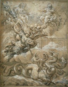 La Santísima Trinidad con San Miguel venciendo al dragón, 1666 de Pietro da Cortona
