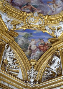 La Sala de Apolo (detalle del pendentivo que representa a las musas Calíope y Melpómene) de Pietro da Cortona