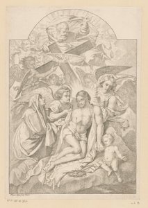 La Santísima Trinidad con María, Herramientas de la Pasión y Ángeles de Pietro del Po