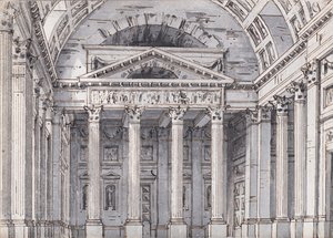 Diseño de escenario para la ópera Belisario de Gaetano Donizetti, 1820s de Pietro di Gottardo Gonzaga