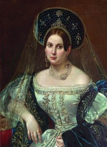 Retrato de una mujer con vestido de corte ruso, ca. 1835 de Pimen Nikitich Orlov