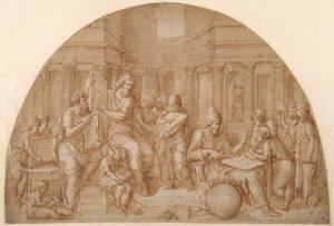 Diseño para una luneta, con figuras de matemáticos y sus estudiantes de Pirro Ligorio