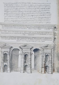 Porta Maggiore en Roma, dibujo, de Antigüedades Romanas, por Pirro Ligorio (1513-1583)