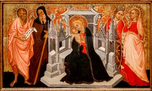 Virgen y Niño con Santos. Siglo XV (Témpera sobre madera) de Pittore Marchigiano