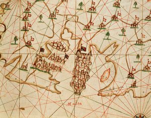 Isla de Malta, del atlas portolano compuesto de seis cartas, por Placido Caloiro y Francesco Oliva, Pergamino. 1646. de Placido Caloiro e Oliva