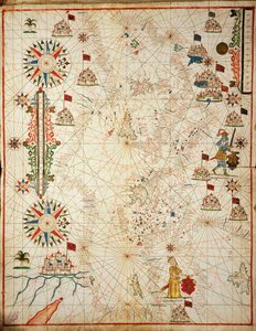 Mar Mediterráneo, del atlas portolano de seis cartas, por Placido Caloiro y Francesco Oliva, Pergamino. 1646. de Placido Caloiro e Oliva