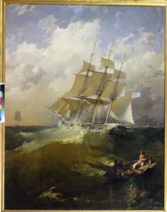 La fragata de 44 cañones Aurora - Pintura de Platon Timofeyevich Borispolets (1805-1880), óleo sobre lienzo de Platon Timofeyevich Borispolets