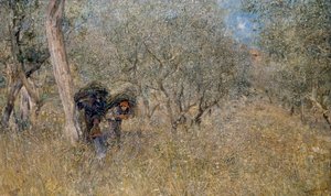 Entre olivos, fascinas, por Plinio Nomellini (1866-1943)