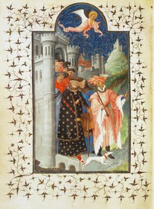 El duque Jean de Berry abandona su castillo para emprender un viaje - El duque Jean de Berry abandona su castillo para emprender un viaje ... de Pol de Limbourg