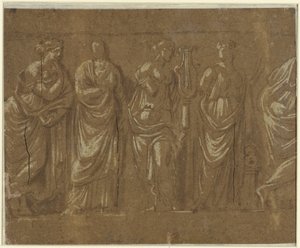 Fila de musas de Polidoro da Caravaggio (possibly)