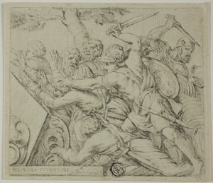 Soldados de Ciro desgarrando el ejército de Spargabise de Polidoro da Caravaggio