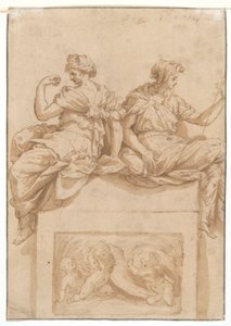 Estudio de un anciano sentado (anverso); Copia (de artista desconocido) según un estudio de Perino del Vaga para la Sala Paolina, Castel Sant de Polidoro da Caravaggio