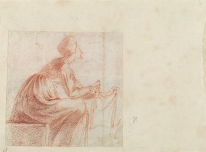 Mujer Sentada con un Trozo de Tela de Polidoro da Caravaggio