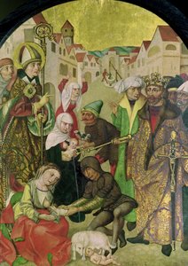 San Estanislao (1030-79) observando el castigo de esposas infieles por orden del rey Boleslao II (1039-81) panel del retablo de San Estanislao de Polish School