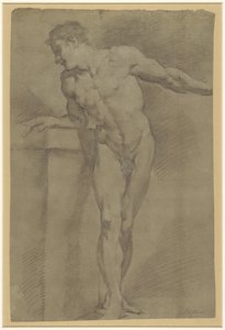Estudio de un modelo masculino de pie apoyado en un parapeto de Pompeo Batoni