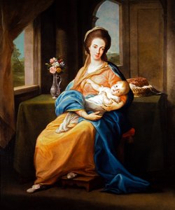 Pareja de retratos, Dama con niño (sobre lienzo) de Pompeo Girolamo Batoni
